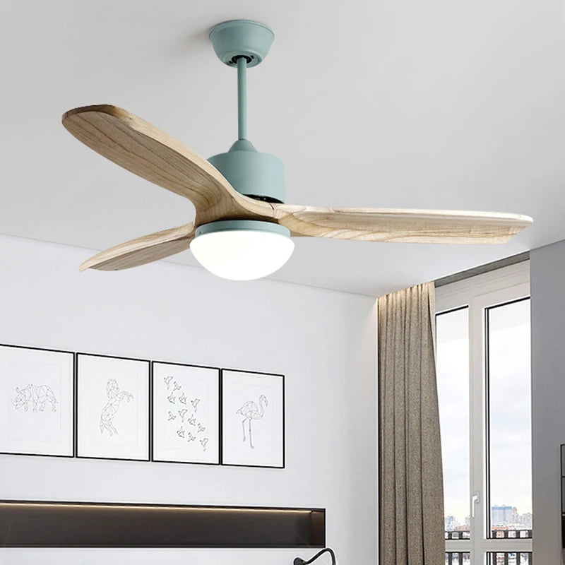 ventilateur de plafond nordique à lumière télécommandée en bois et métal - vue 4 sur 12