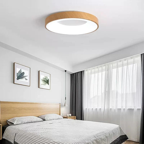 Plafonnier Led rond Ultra-fin en Grain de bois - vue 3 sur 16