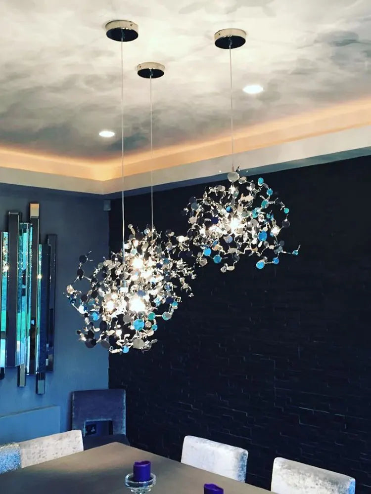 Lustre moderne en acier inoxydable feuille chromée nordique LED - vue 6 sur 14