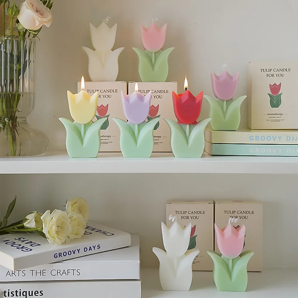 bougie tulipe artisanale parfumée pour décorations et aromathérapie - vue 4 sur 12