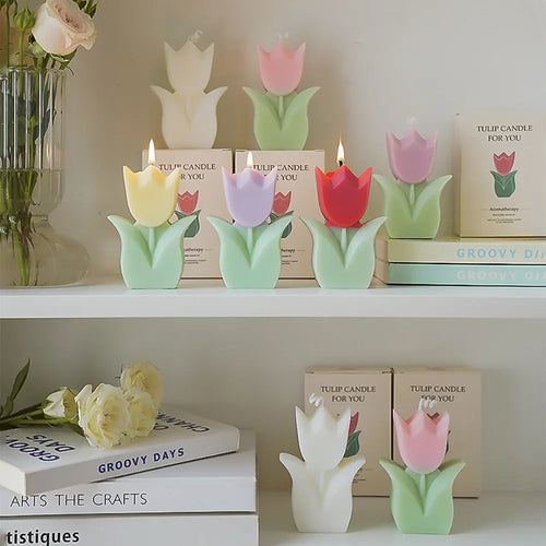 bougie tulipe artisanale parfumée pour décorations et aromathérapie - vue 5 sur 12