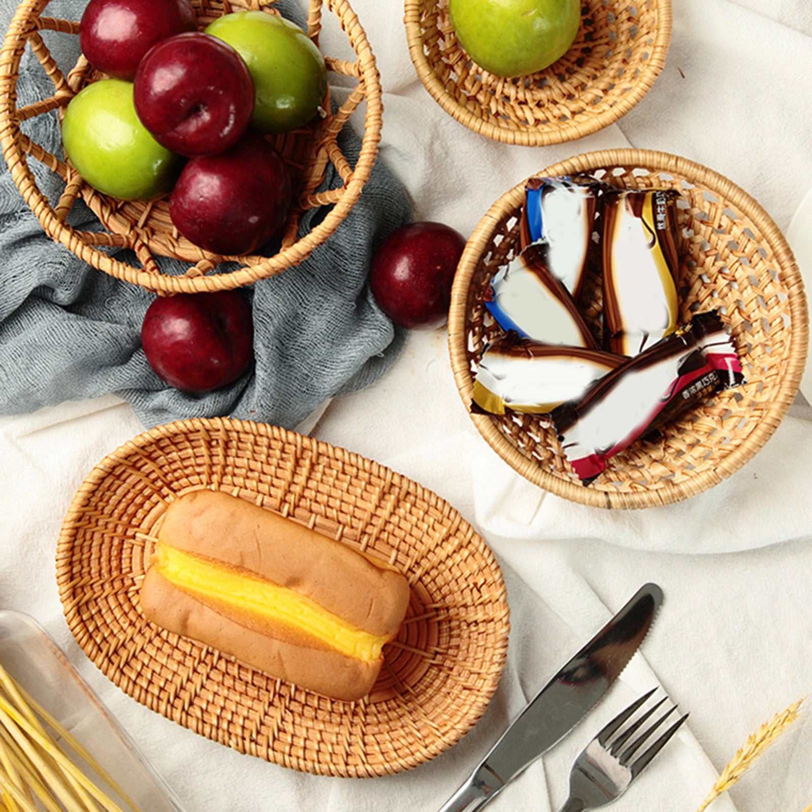 panier de rangement rotin naturel tissé à la main pour bonbons et collations - vue 5 sur 10