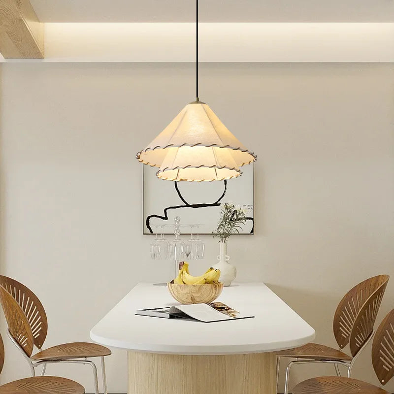 suspension Tissu nordique LED lumière Wabi Sabi pour salon décoration de la maison chambre créative coton lin chapeau - vue 4 sur 9