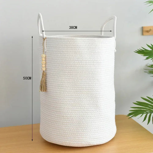 grand panier à linge tissé avec poignées en coton pliable - vue 11 sur 10