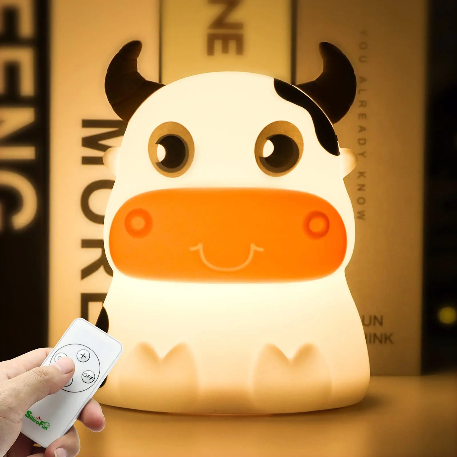 Lampe Mignon Vache Veilleuse À Distance Veilleuse 7 Couleurs En Silicone Souple Animal LED Pépinière Lampe De Nuit Chambre Décor Pour Bébé Infantile Enfant En Bas Âge - vue 8 sur 8