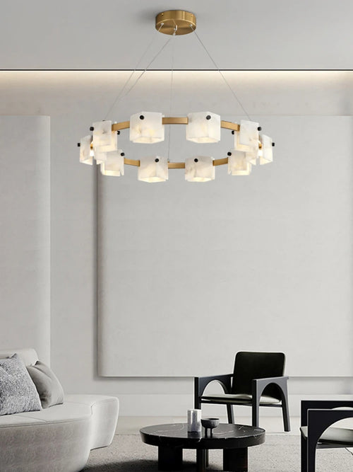 suspension minimaliste en marbre naturel avec éclairage led - vue 2 sur 11