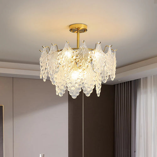 lustre moderne en verre 2023 feuilles gouttelette éclairage suspendu - vue 6 sur 12