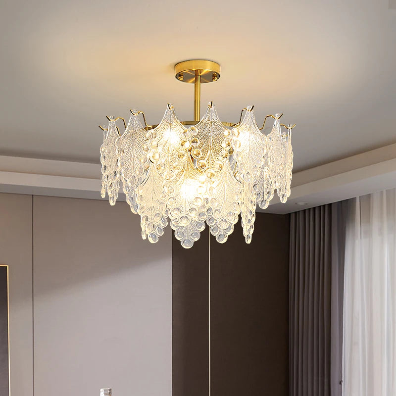 lustre moderne en verre 2023 feuilles gouttelette éclairage suspendu - vue 5 sur 12
