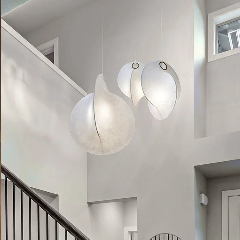 lustre led en soie nordique wabi sabi suspendu pour décoration maison - vue 4 sur 12