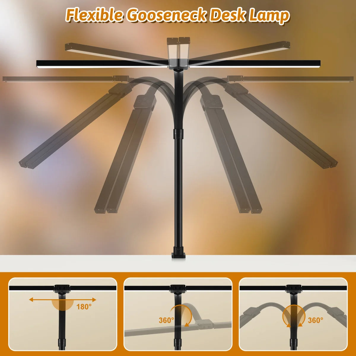 lampe de bureau à double tête à pince led adjustable - vue 5 sur 8