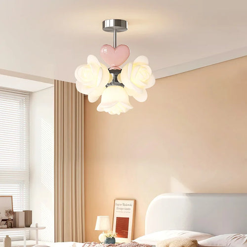 lustre à fleurs roses led pour chambre enfant décor romantique et chaleureux - vue 3 sur 7