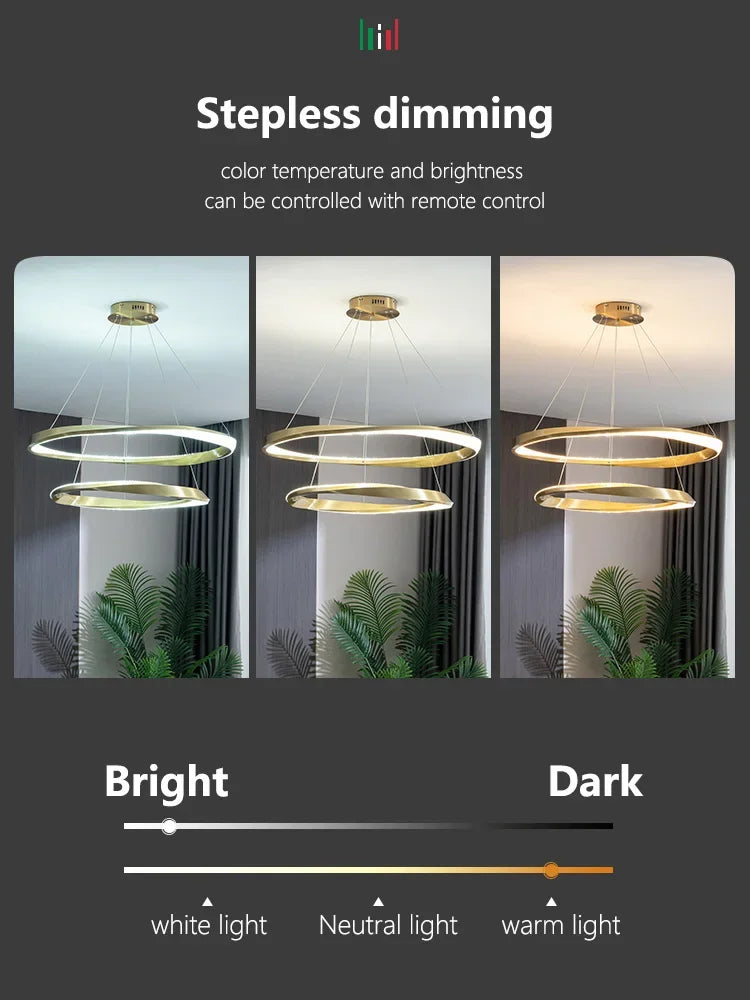 Living room lamps light luxury lamps modern minimalist atmosphere minimalist circle combination hall Italian ring chandelier - vue 4 sur 12