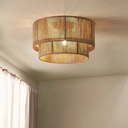 lustre rétro en rotin tissé pour décoration campagnarde chaleureuse - vue 3 sur 14