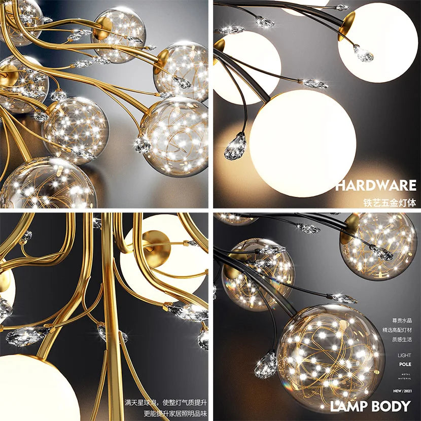 sandyha lustre led étoile avec boule de verre et cristal - vue 6 sur 18