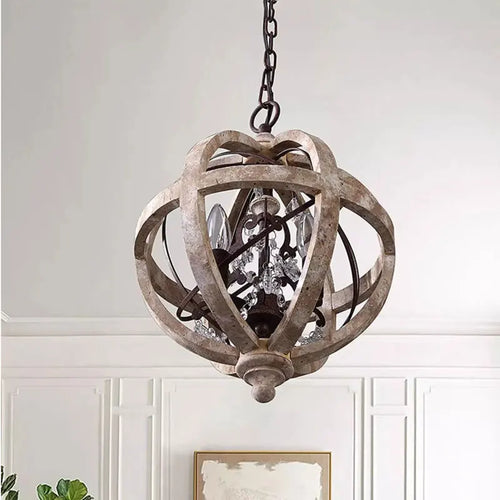 lustre en bois style campagne américaine avec détails en cristal - vue 5 sur 6