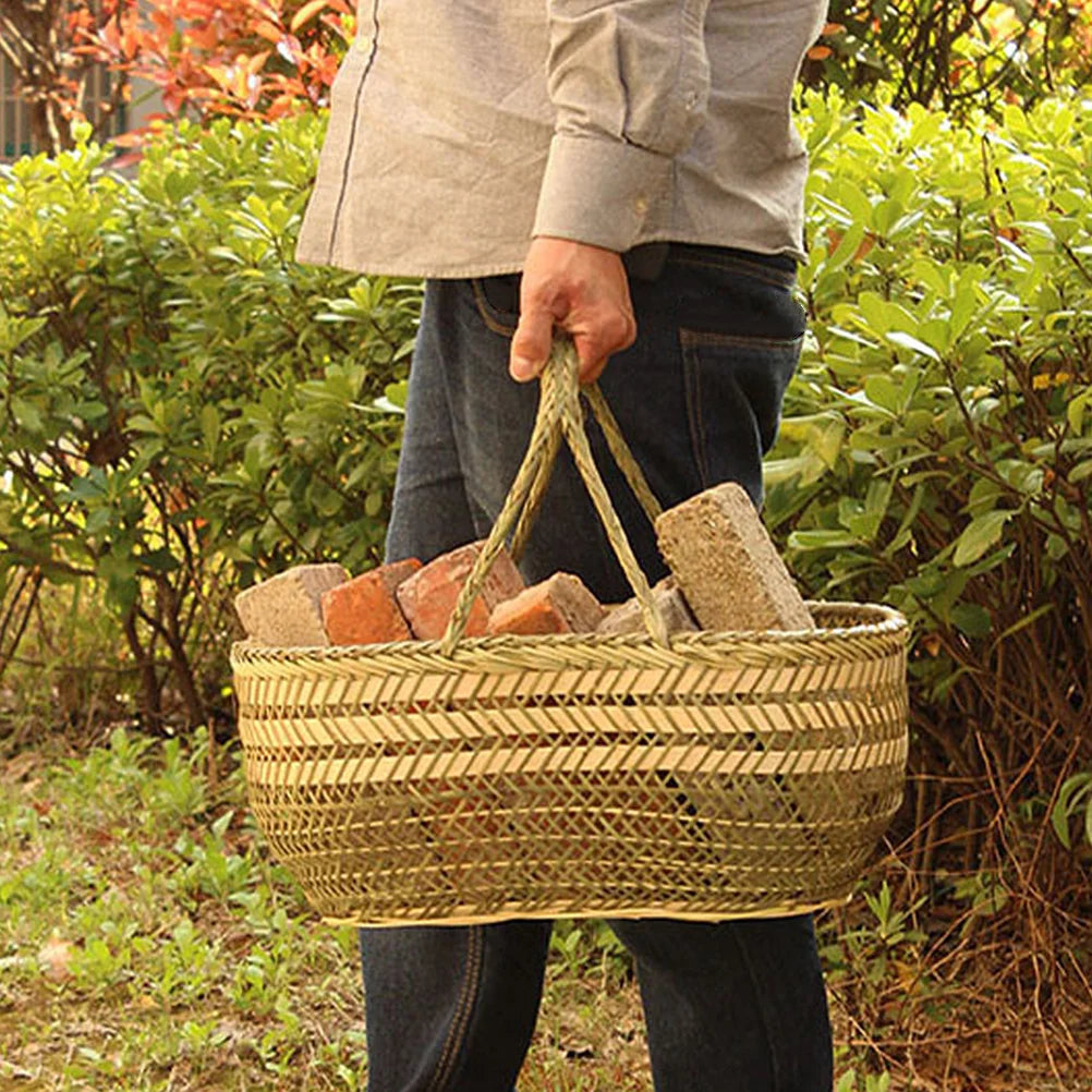 panier à provisions en osier avec poignée en bambou pour le jardin - vue 3 sur 6