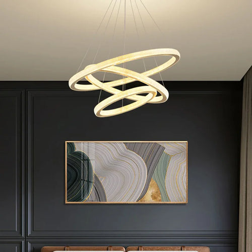 lustre en cristal moderne avec anneau à led pour décoration intérieure - vue 3 sur 8