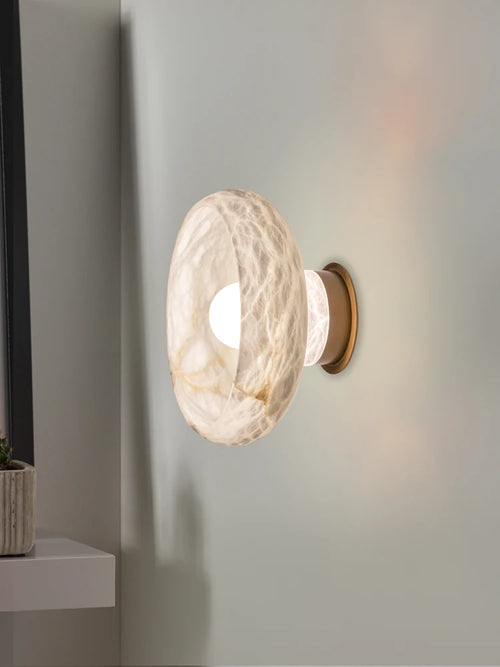 lampe de chevet en laiton et marbre flocon de neige naturel - vue 4 sur 7