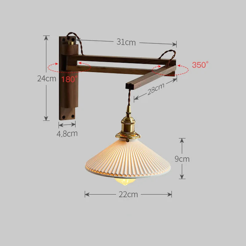 applique murale led rétro japonaise télescopique en laiton et verre - vue 7 sur 15