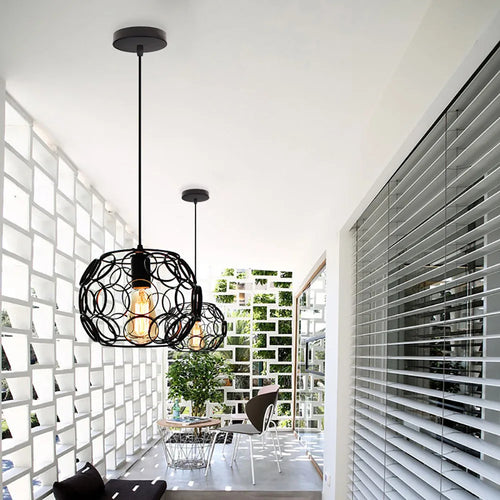 lustre industriel rétro en fer avec lumière led moderne - vue 3 sur 12