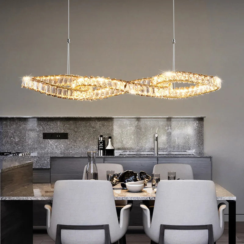 lustres modernes en cristal de luxe led suspendus dorés - vue 5 sur 10