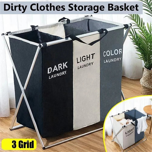 panier à linge pliable trois compartiments pour vêtements sales - vue 2 sur 9