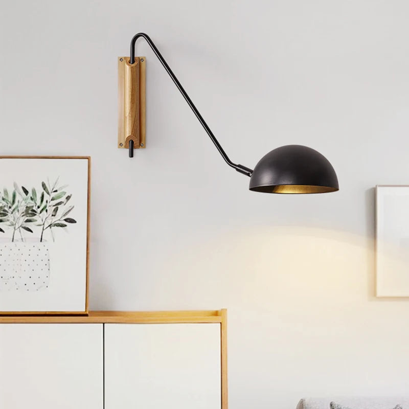 Nordic Bedroom Bedside Wall Lamps Plug In Wall Sconce Black White Iron Lampshade Swing Long Arms Wall Mounted Light E27 - vue 3 sur 14