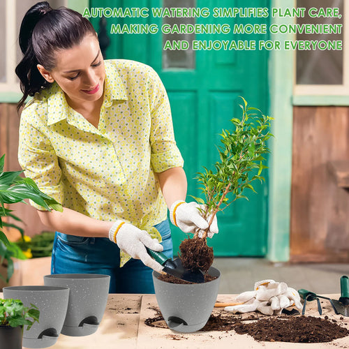 lot de 3 pots de fleurs auto-arrosants en plastique avec réservoir intégré - vue 8 sur 8