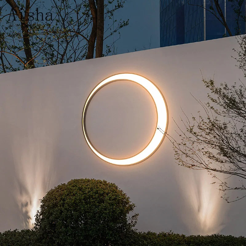 applique murale extérieure moderne étanche en terre cuite ronde lune - vue 5 sur 7
