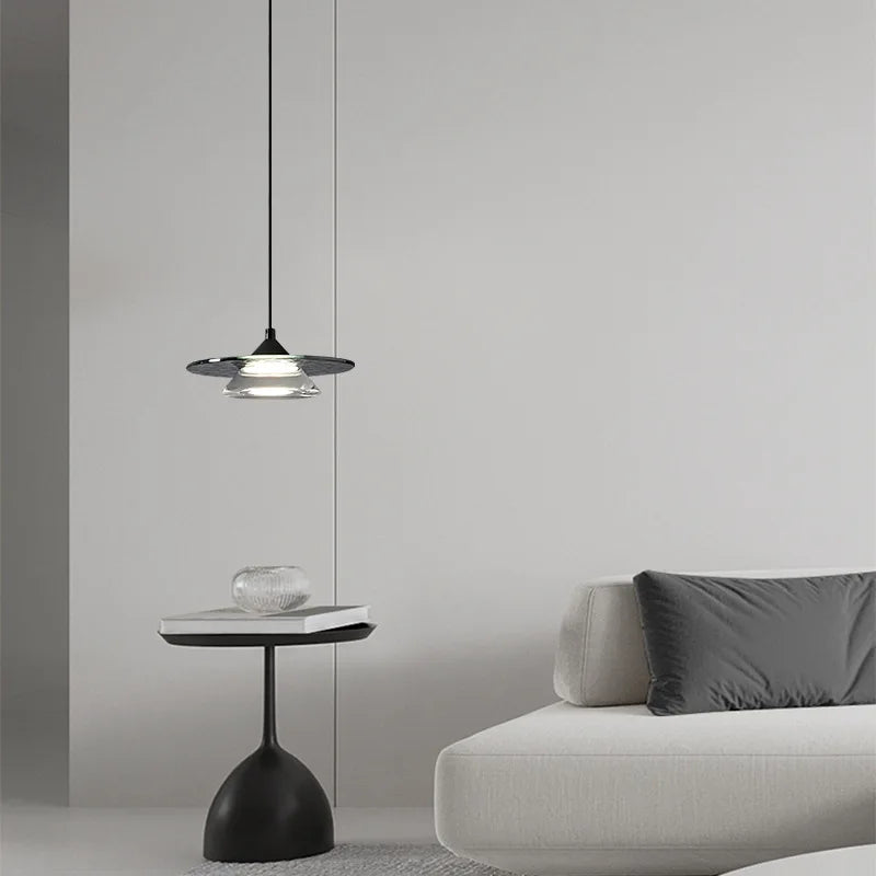 suspension led design moderne en verre et cuivre avec cordon réglable - vue 3 sur 9
