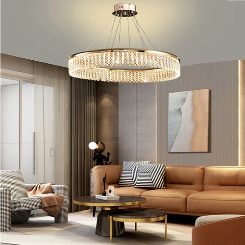 lustre led en cristal losange rond à plusieurs anneaux luxueux - vue 3 sur 20