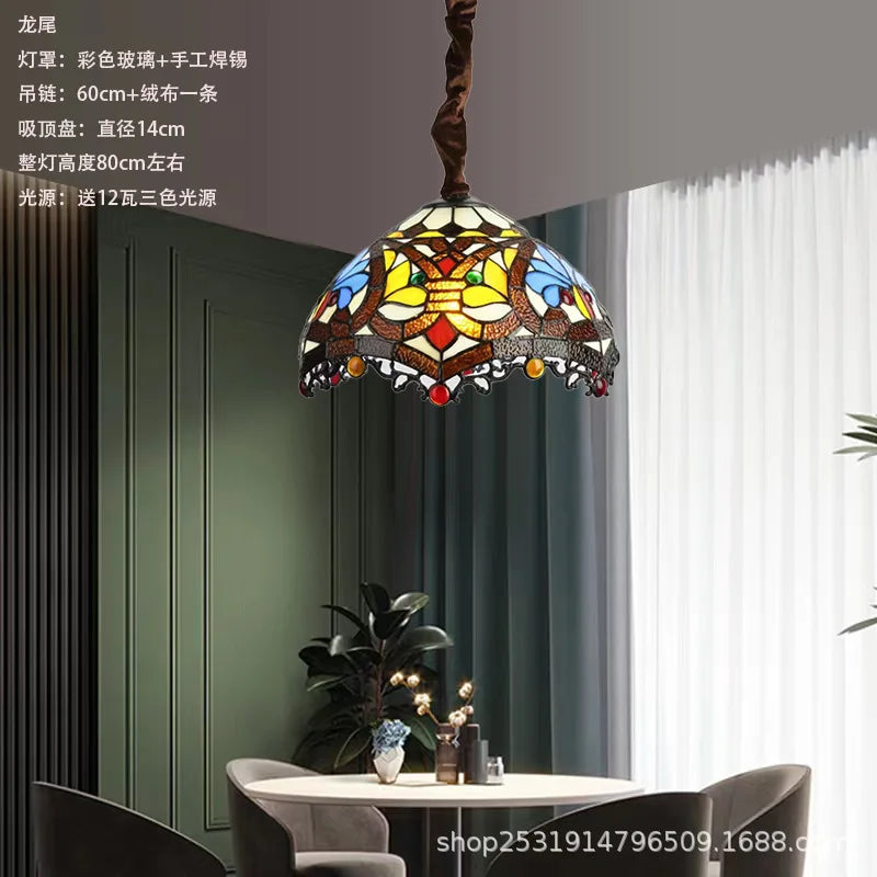 lustre rétro en verre teinté style méditerranéen pour restaurant et hall - vue 17 sur 18