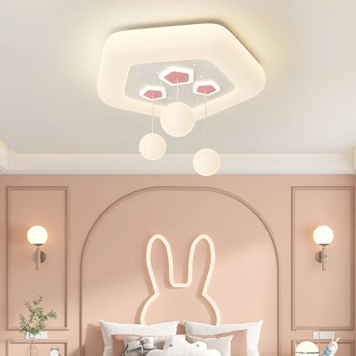 Full Spectrum Pink White Cloud Ceiling Lamps with Hanging Ball AC220V Nursery School Children Bedroom Kids Room Chandelier Light - vue 4 sur 15