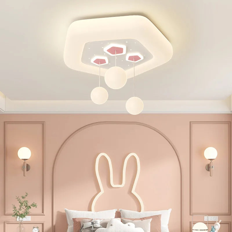 Full Spectrum Pink White Cloud Ceiling Lamps with Hanging Ball AC220V Nursery School Children Bedroom Kids Room Chandelier Light - vue 3 sur 15