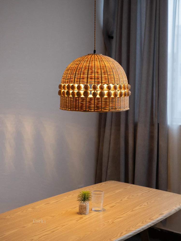 suspension en bambou et rotin style vintage nordique rustique - vue 3 sur 9