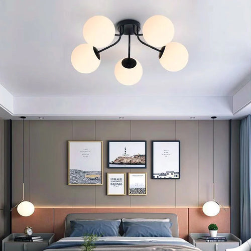 lustre nordique led avec boule de verre suspendue - vue 4 sur 14