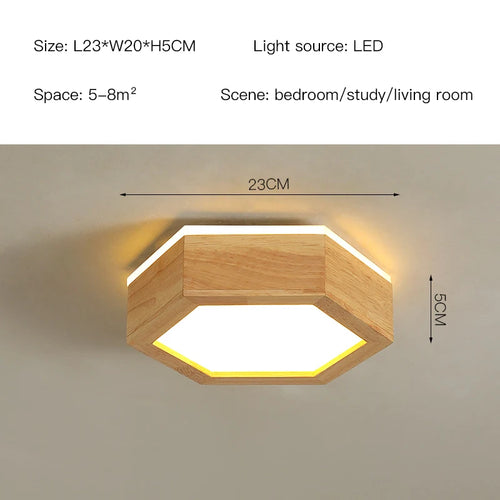 plafonnier en bois design moderne hexagonal avec éclairage LED - vue 12 sur 11