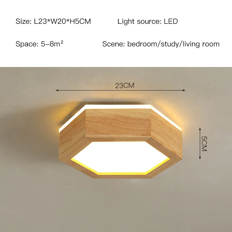 plafonnier en bois design moderne hexagonal avec éclairage LED - vue 11 sur 11