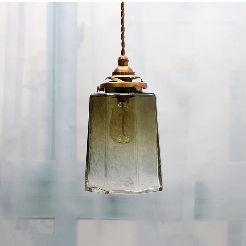 suspension de luxe en verre et cuivre luminaire antique décoratif - vue 8 sur 8