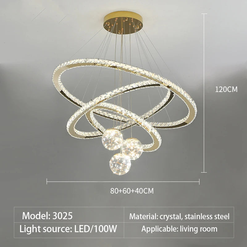 lustre led moderne en cristal doré anneau étoile boule de verre - vue 12 sur 13