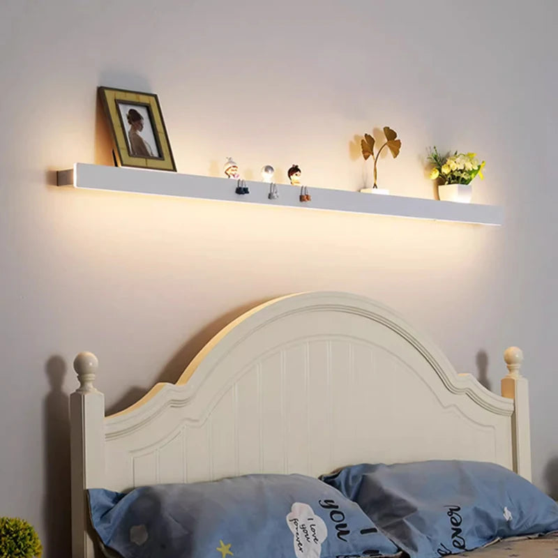 Applique salon canapé fond simple longue bande étagère lampe avec interrupteur protection des yeux chambre chevet éclairage mural - vue 4 sur 16