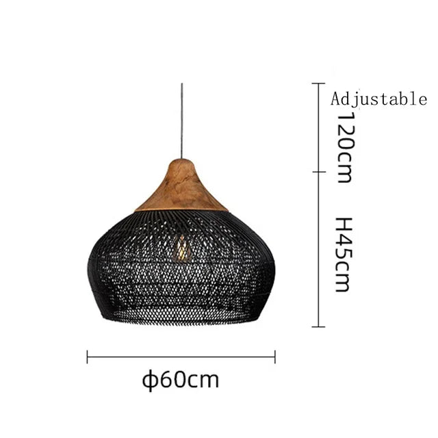 Modern art minimalist retro chandelier suitable for living room, dining room, farmhouse, natural rattan and willow chandelier - vue 12 sur 21