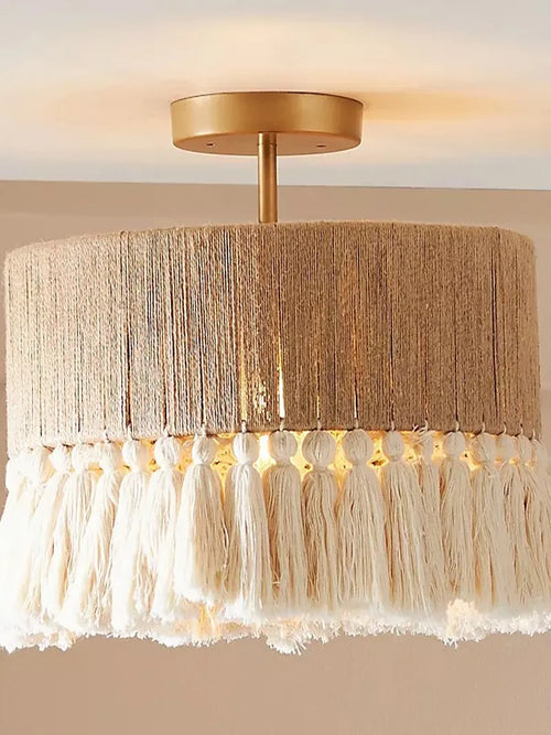 Suspension Vintage à franges en tissu ficelle - vue 3 sur 10
