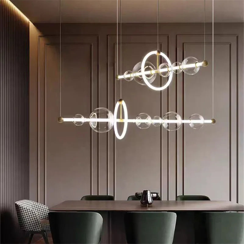 lustre de luxe à bulles longue bande éclairage led en verre transparent créatif - vue 3 sur 15