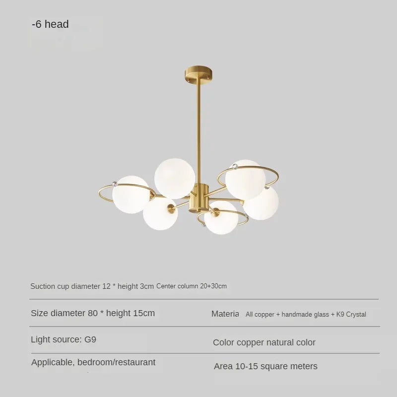 lustre moderne en cuivre avec décor en verre minimaliste