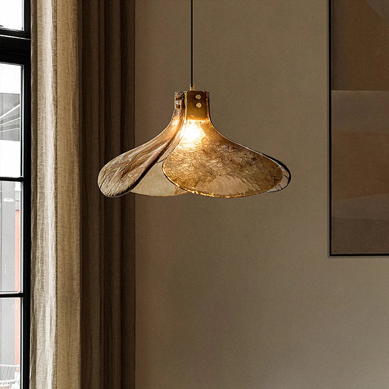 lustre rétro en verre en forme de fleur pour ambiance élégante - vue 1 sur 8