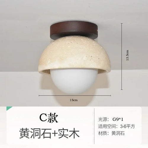 plafonnier en pierre japonaise avec base en noyer - vue 12 sur 12