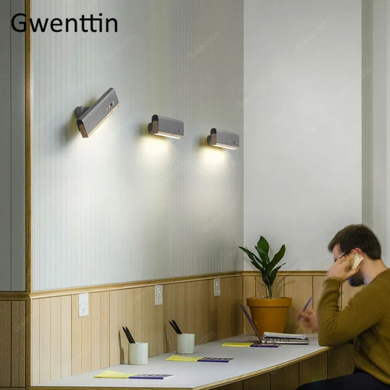 applique murale en bois avec bandes décoratives et led - vue 3 sur 9