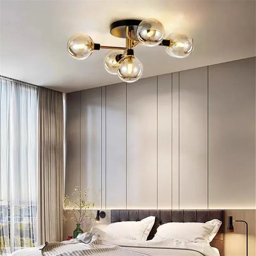 plafonnier nordique led en verre et métal pour intérieur loft - vue 2 sur 18