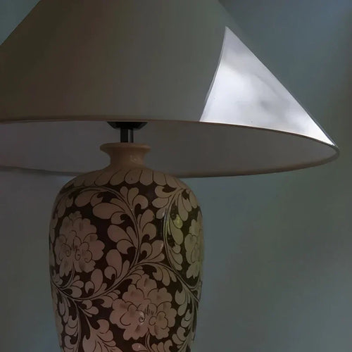 lampe de bureau rétro chinoise en céramique avec abat-jour en tissu - vue 5 sur 9